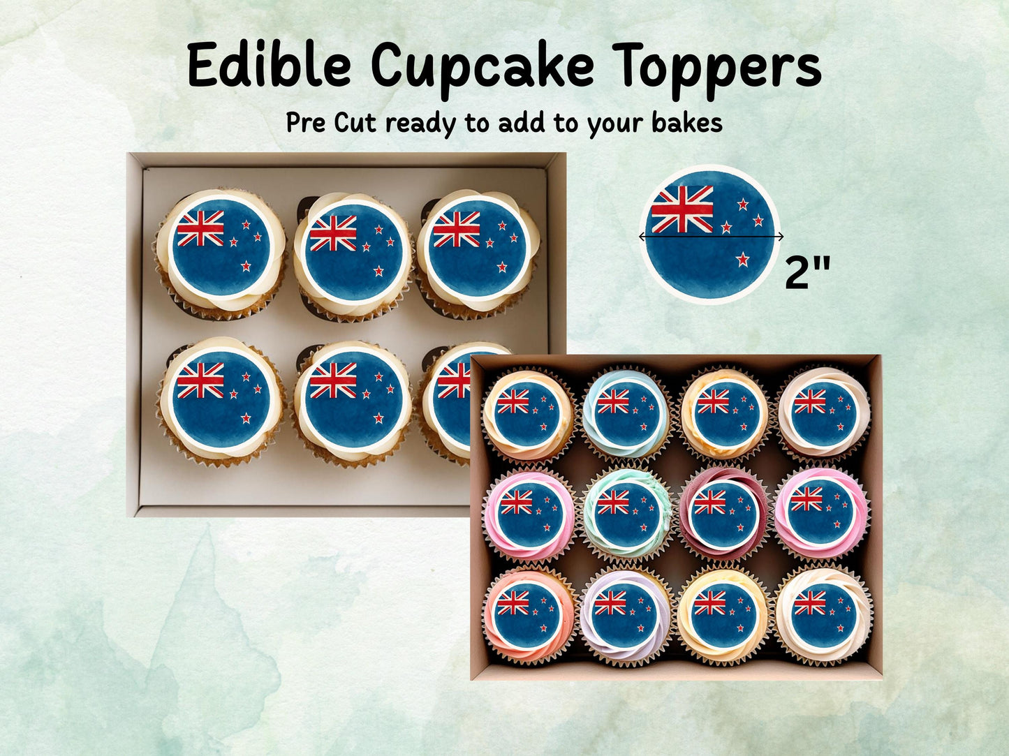 New Zealand Edible Cupcake Toppers 12 x 2" – Pre cut Wafer Paper, Card or Icing Sheet, New Zealand Cake Decorations