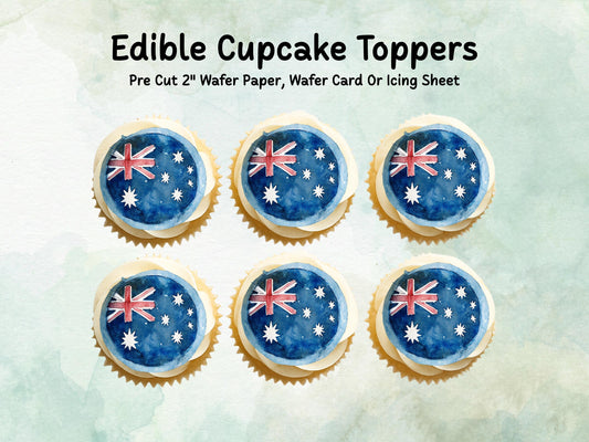 Australian Flag Edible Cupcake Toppers 12 x 2" – Pre cut Wafer Paper, Card or Icing Sheet, Italy Cake Decorations