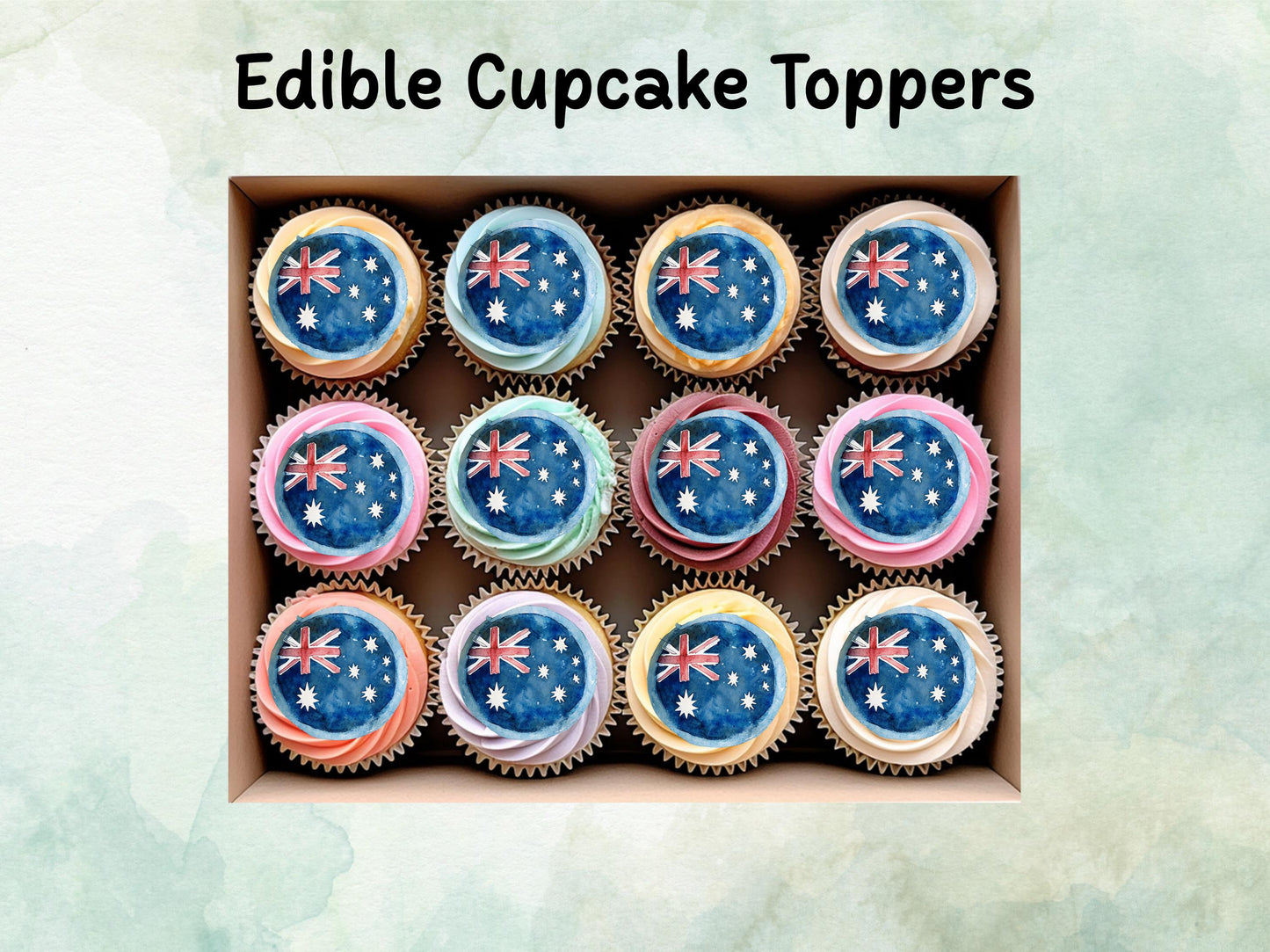 Australian Flag Edible Cupcake Toppers 12 x 2" – Pre cut Wafer Paper, Card or Icing Sheet, Italy Cake Decorations