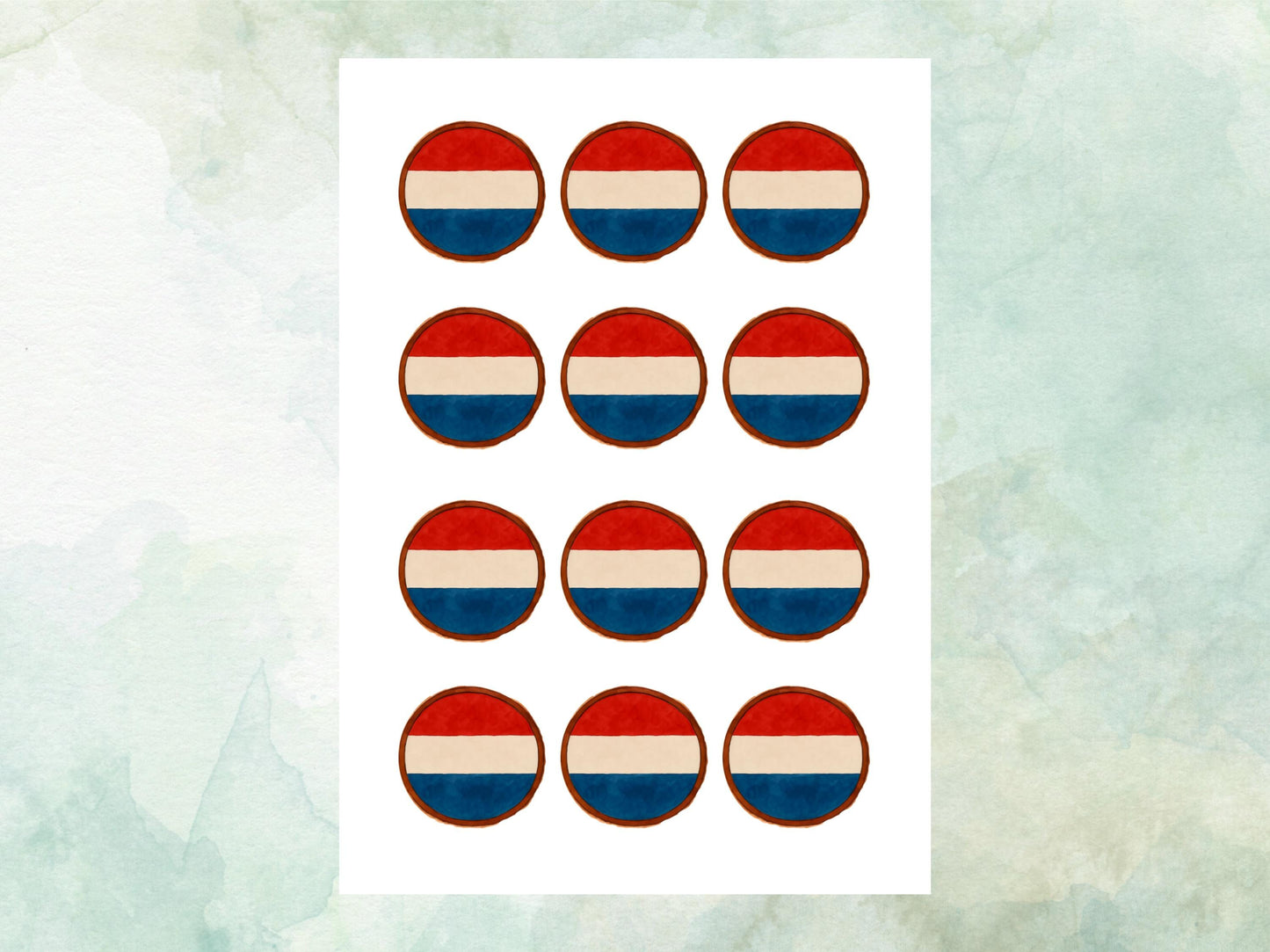 Netherlands Flag Edible Cupcake Toppers 12 x 2" – Pre cut Wafer Paper, Card or Icing Sheet, Dutch Cake Decorations