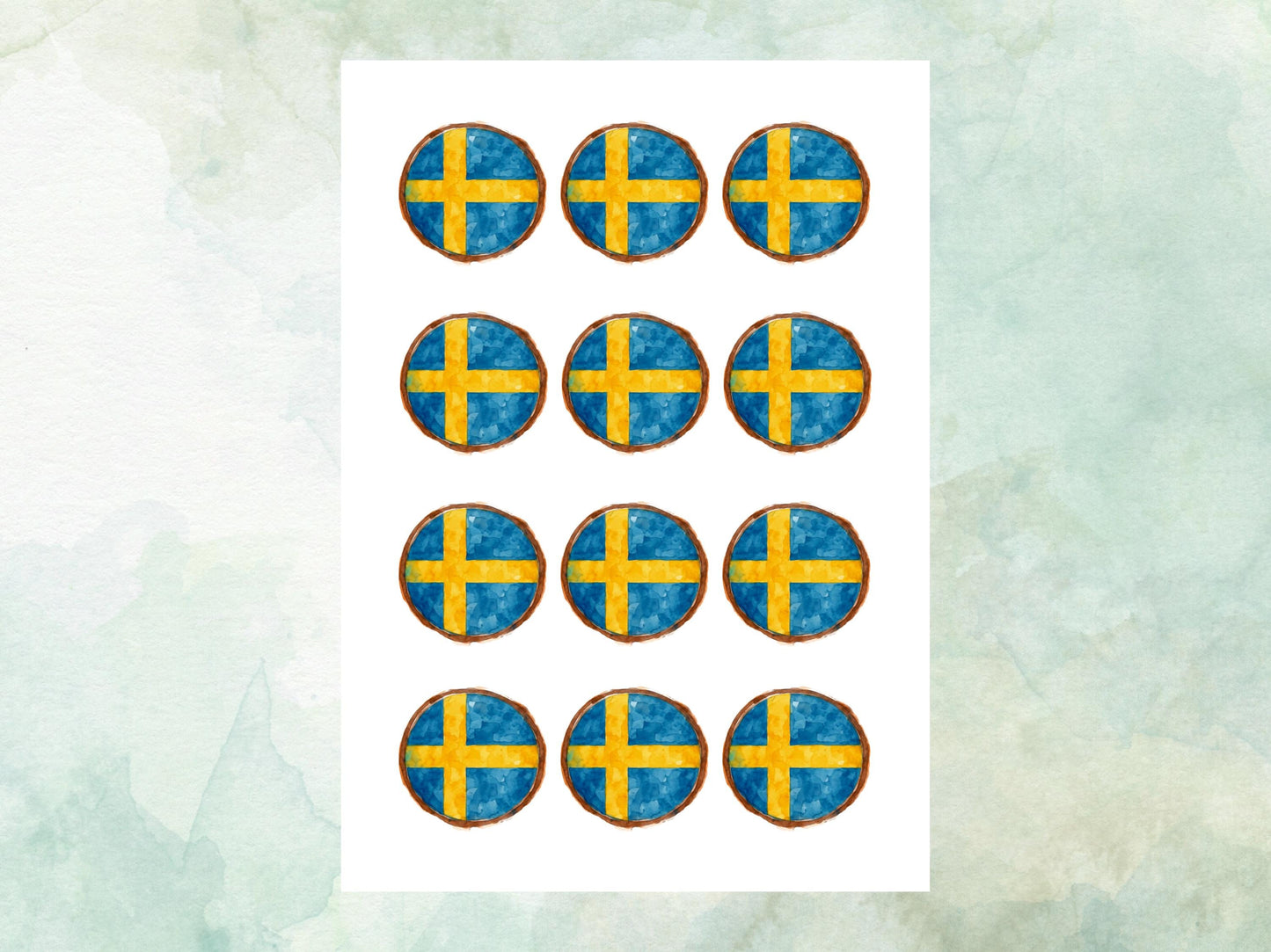 Swedish Flag Edible Cupcake Toppers 12 x 2" – Pre cut Wafer Paper, Card or Icing Sheet, Sweden Cake Decorations