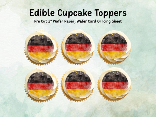 German Flag Edible Cupcake Toppers 12 x 2" – Pre cut Wafer Paper, Card or Icing Sheet, Germany Cake Decorations