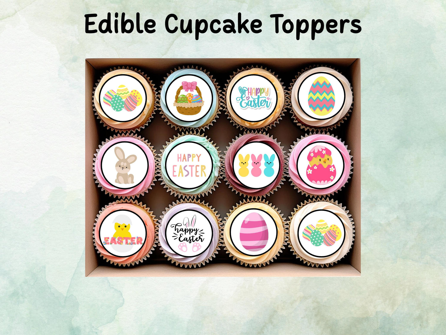 Easter Edible Cupcake Toppers 12 x 2" – Pre cut Wafer Paper, Card or Icing Sheet, Bunny, Chick & Egg Design Cakes