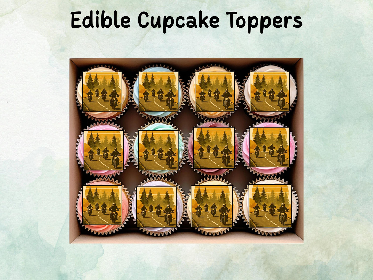 Motorcyclists Edible Cupcake Toppers 12 x 2" – Pre cut Wafer Paper, Card or Icing Sheet, Cupcakes, Cookies, Cake, Birthday, Motorbikes