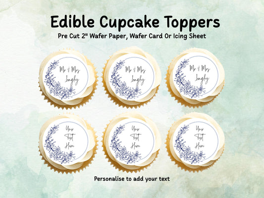 Personalised Edible Cupcake Toppers 12 x 2" – Pre cut Wafer Paper, Card or Icing Sheet, Wedding Cake Topper, Wedding Favors