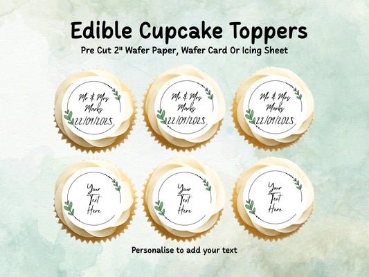 Personalised Edible Cupcake Toppers 12 x 2" – Pre cut Wafer Paper, Card or Icing Sheet, Wedding Cake Topper, Wedding Favors