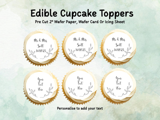 Personalised Edible Cupcake Toppers 12 x 2" – Pre cut Wafer Paper, Card or Icing Sheet, Wedding Cake Topper, Wedding Favors