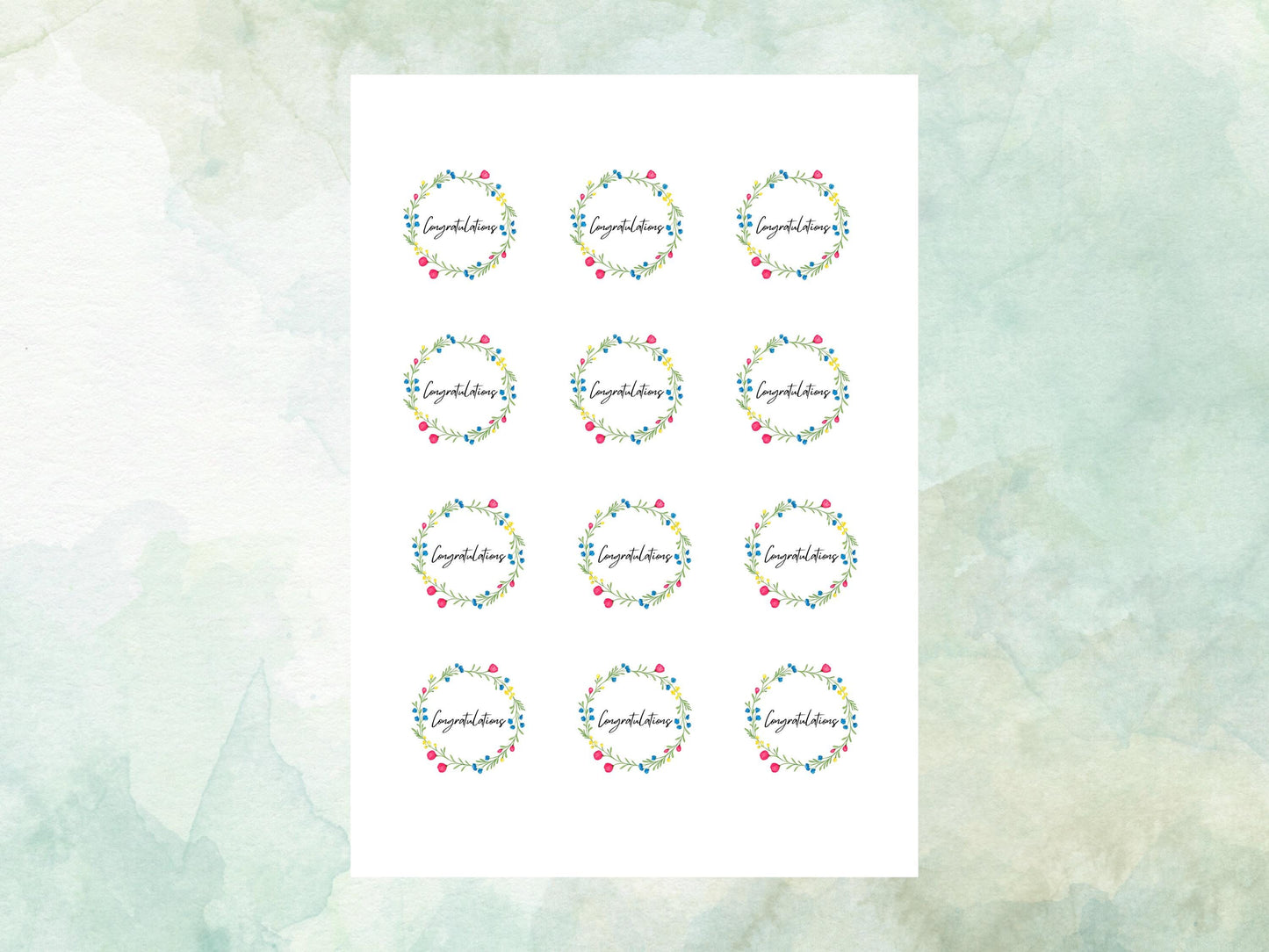 Congratulations Edible Cupcake Toppers 12 x 2" – Pre cut Wafer Paper, Card or Icing Sheet, Engagement Cake Topper, Well Done Cake Topper