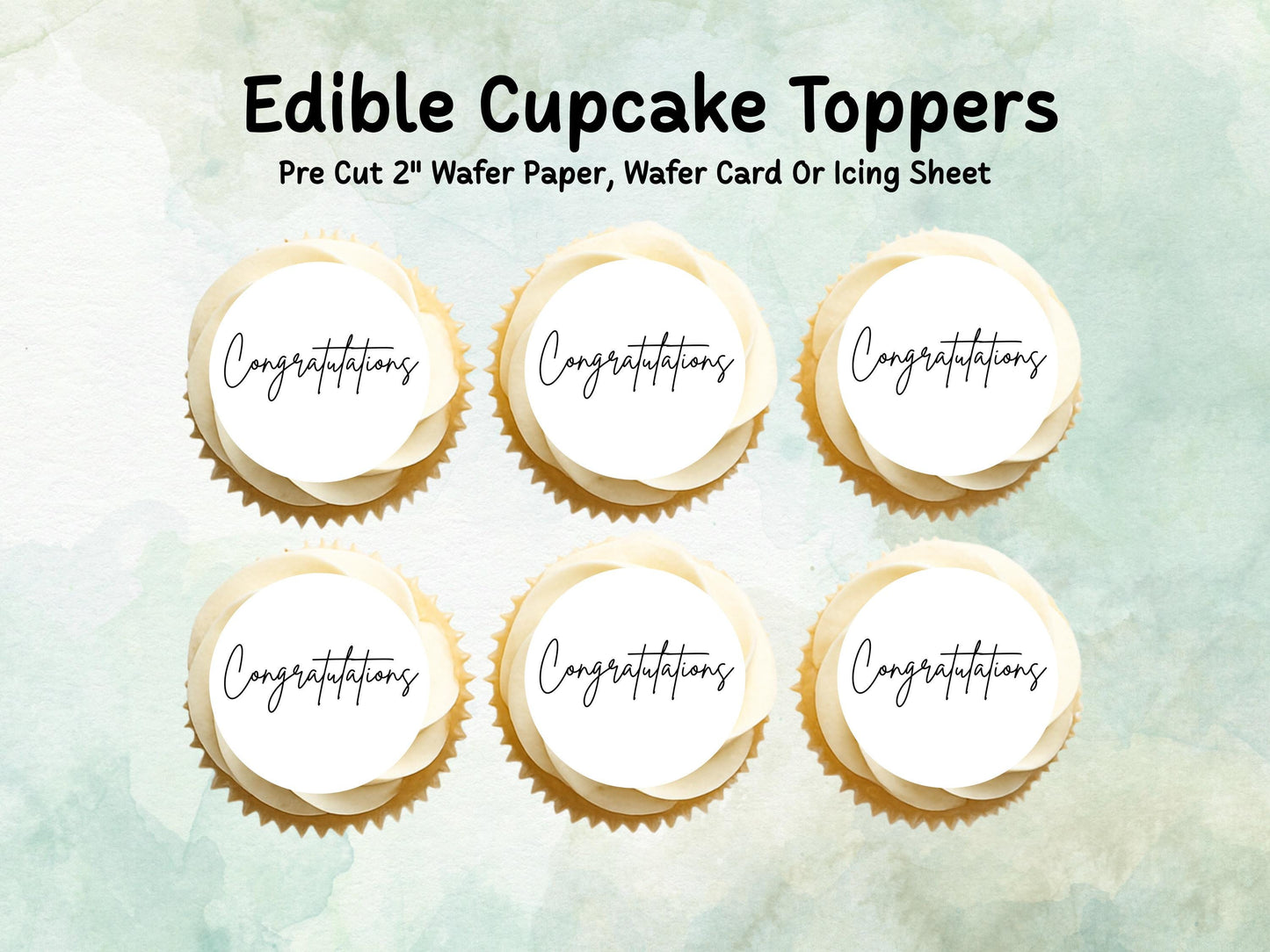 Congratulations Edible Cupcake Toppers 12 x 2" – Pre cut Wafer Paper, Card or Icing Sheet, Engagement Cake Topper, Well Done Cake Topper