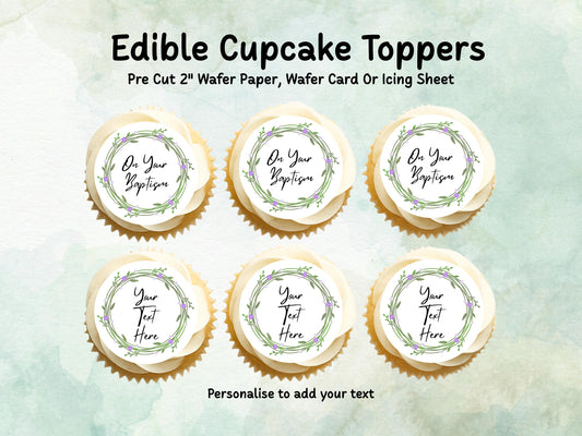 Personalised Edible Cupcake Toppers 12 x 2" – Pre cut Wafer Paper, Card or Icing Sheet, Christening Cake Topper, Baptism Cake Topper
