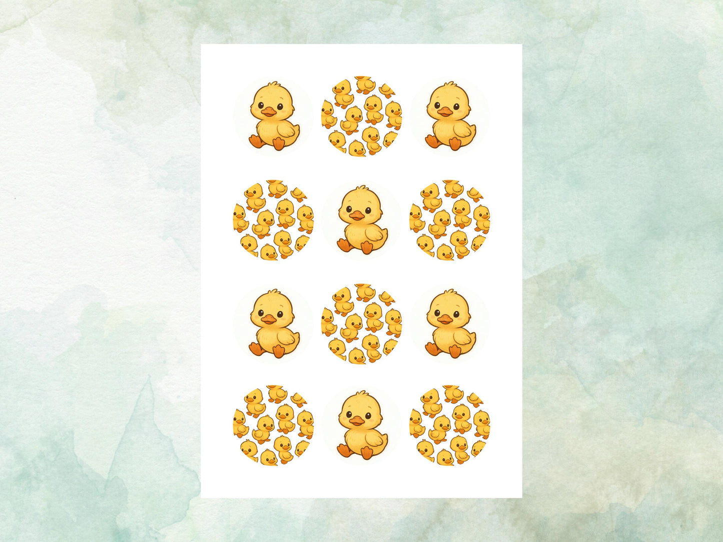 Cute Duckling Edible Cupcake Toppers 12 x 2"– Pre cut Wafer Paper, Card or Icing Sheet, Duck Birthday Cake Topper, Kids Birthday Cake