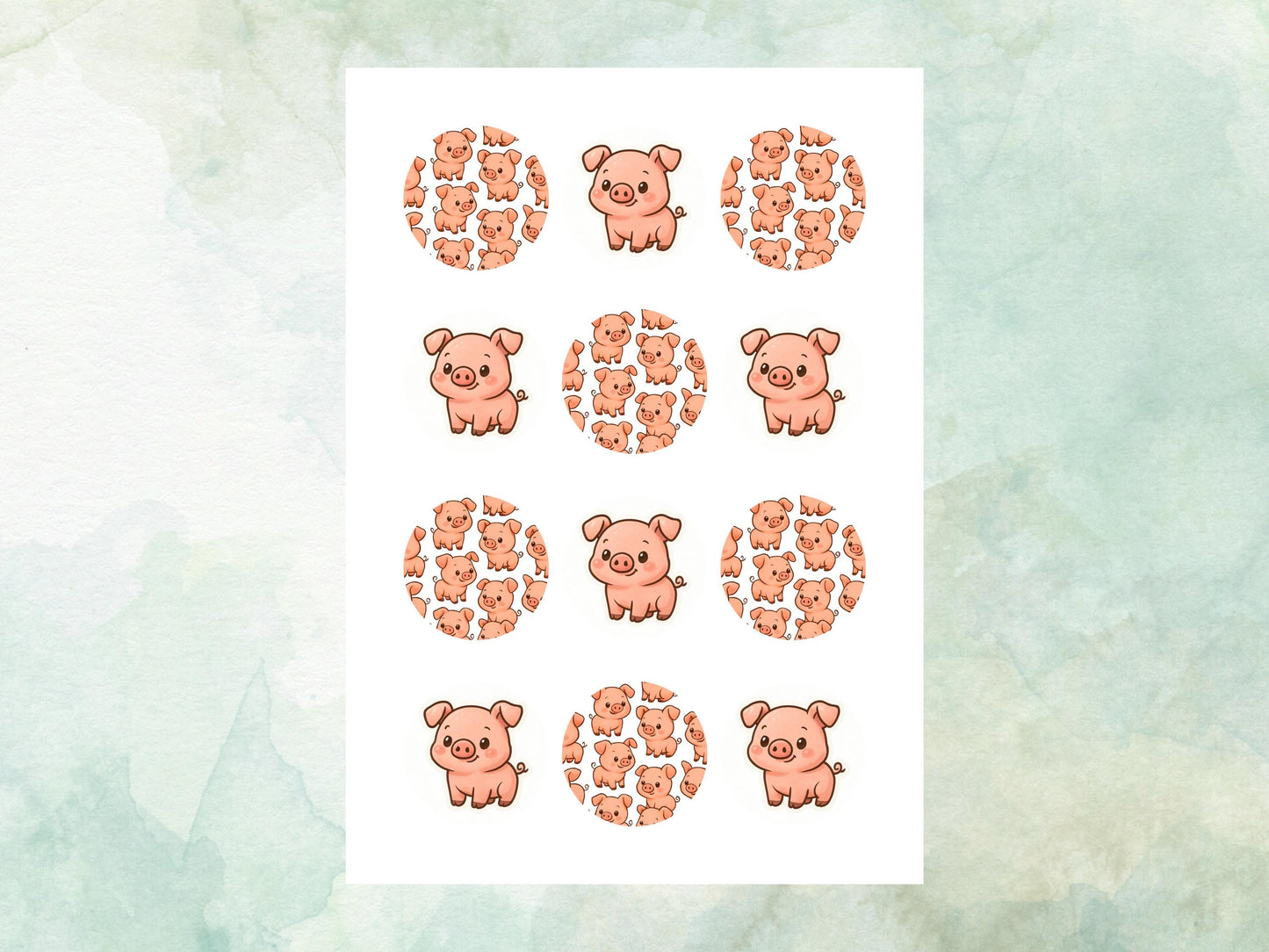 Cute Pig Edible Cupcake Toppers 12 x 2"– Pre cut Wafer Paper, Card or Icing Sheet, Pig Birthday Cake Topper, Farm Birthday Cake