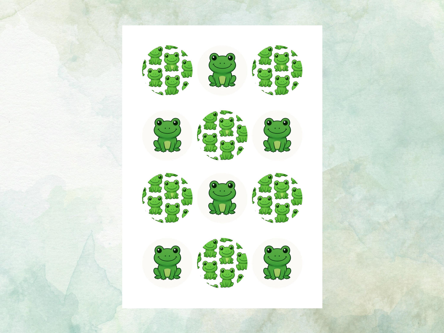 Cute Frog Edible Cupcake Toppers 12 x 2"– Pre cut Wafer Paper, Card or Icing Sheet, Frog Birthday Cake Topper, Kids Birthday Cake