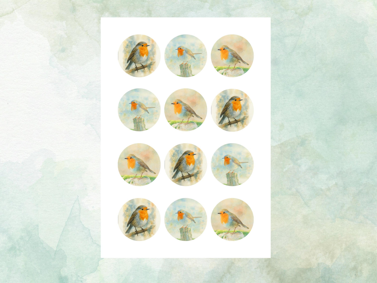 Robin Edible Cupcake Toppers 12 x 2"– Pre cut Wafer Paper, Card or Icing Sheet, Robin Birthday Cake Topper, Christmas Theme Cake Toppers