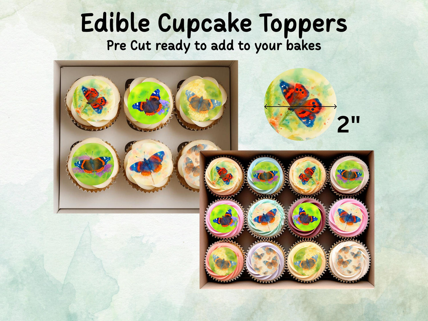 Butterfly Edible Cupcake Toppers 12 x 2"– Pre cut Wafer Paper, Card or Icing Sheet, Butterfly Birthday Cake Topper