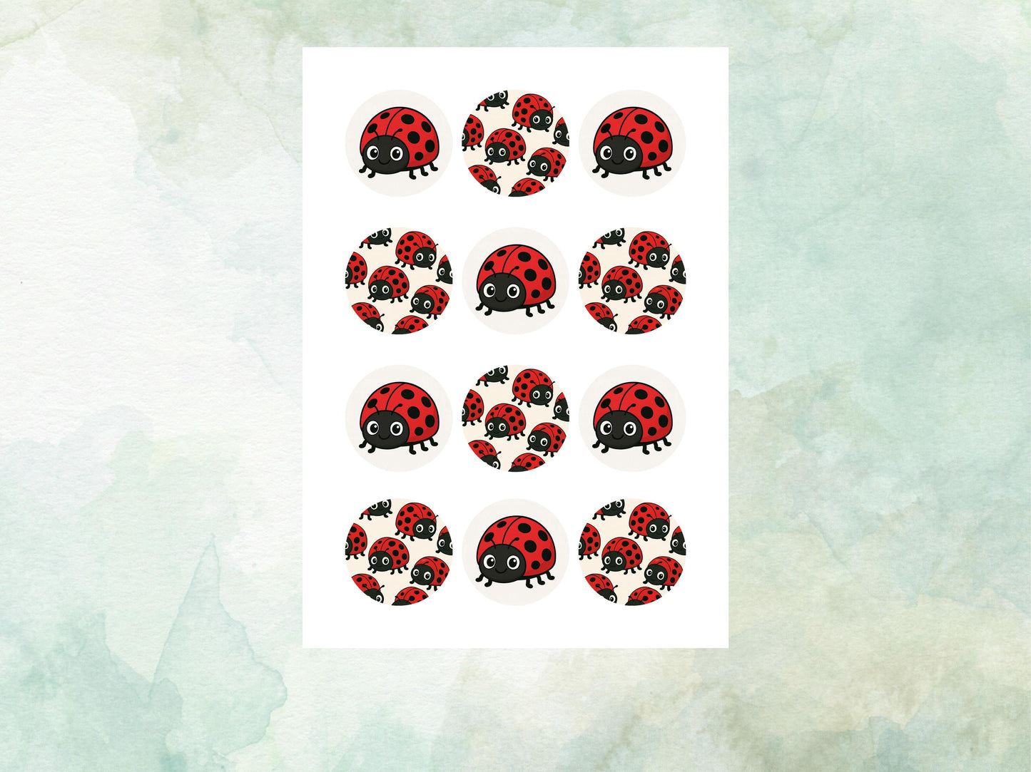 Cute Ladybird Edible Cupcake Toppers 12 x 2"– Pre cut Wafer Paper, Card or Icing Sheet, Ladybug Birthday Cake Topper