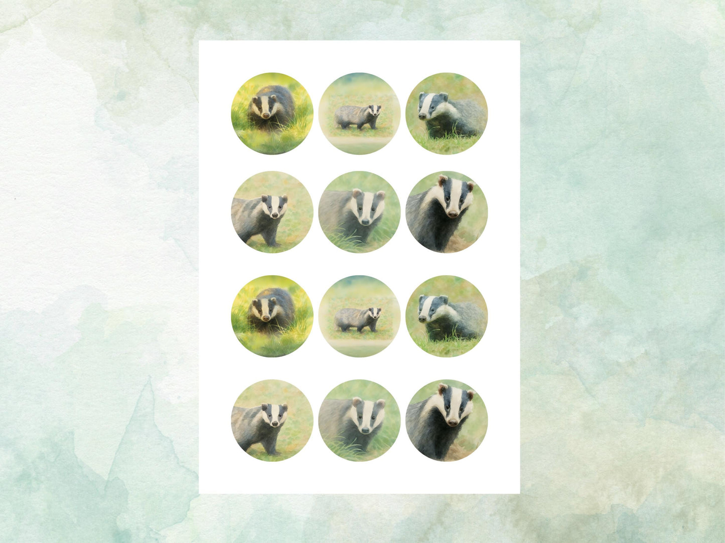 Badger Edible Cupcake Toppers 12 x 2"– Pre cut Wafer Paper, Card or Icing Sheet, Badger Birthday Cake Topper, Wildlife Cake Decoration