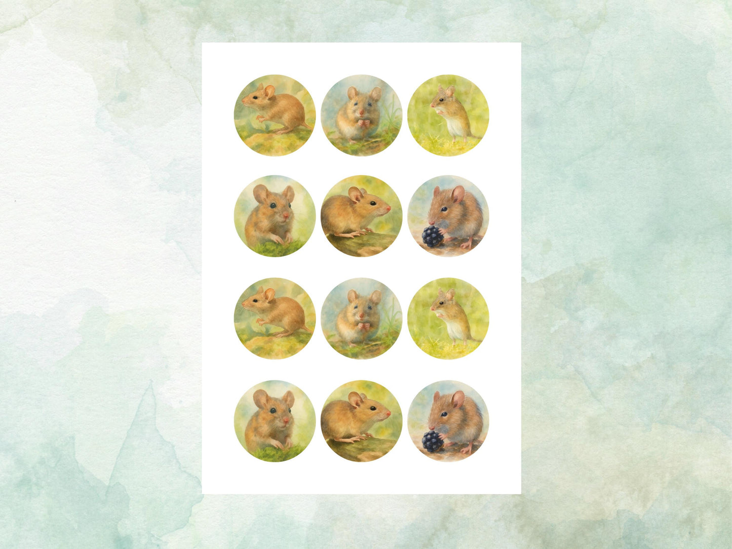 Mouse Edible Cupcake Toppers 12 x 2"– Pre cut Wafer Paper, Card or Icing Sheet, Mouse Birthday Cake Topper, Wildlife Cake Decoration