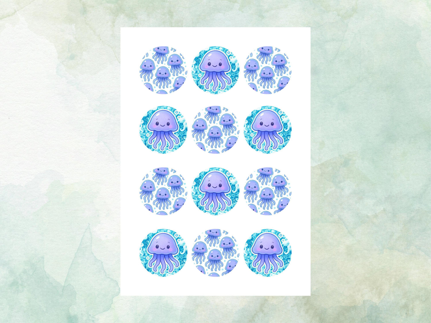 Cute Jellyfish Edible Cupcake Toppers 12 x 2"– Pre cut Wafer Paper, Card or Icing Sheet, Under the Sea Jellyfish Birthday Cake Topper