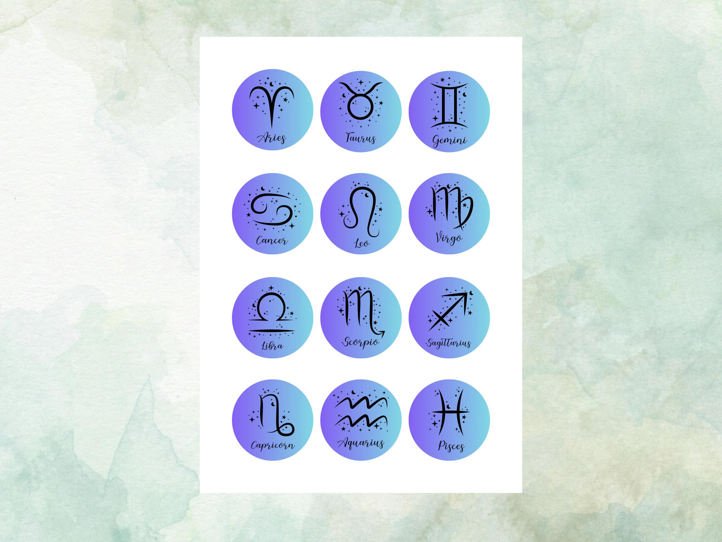 Star Sign Edible Cupcake Toppers 12 x 2"– Pre cut Wafer Paper, Card or Icing Sheet, Signs of the Zodiac Birthday Cake Topper