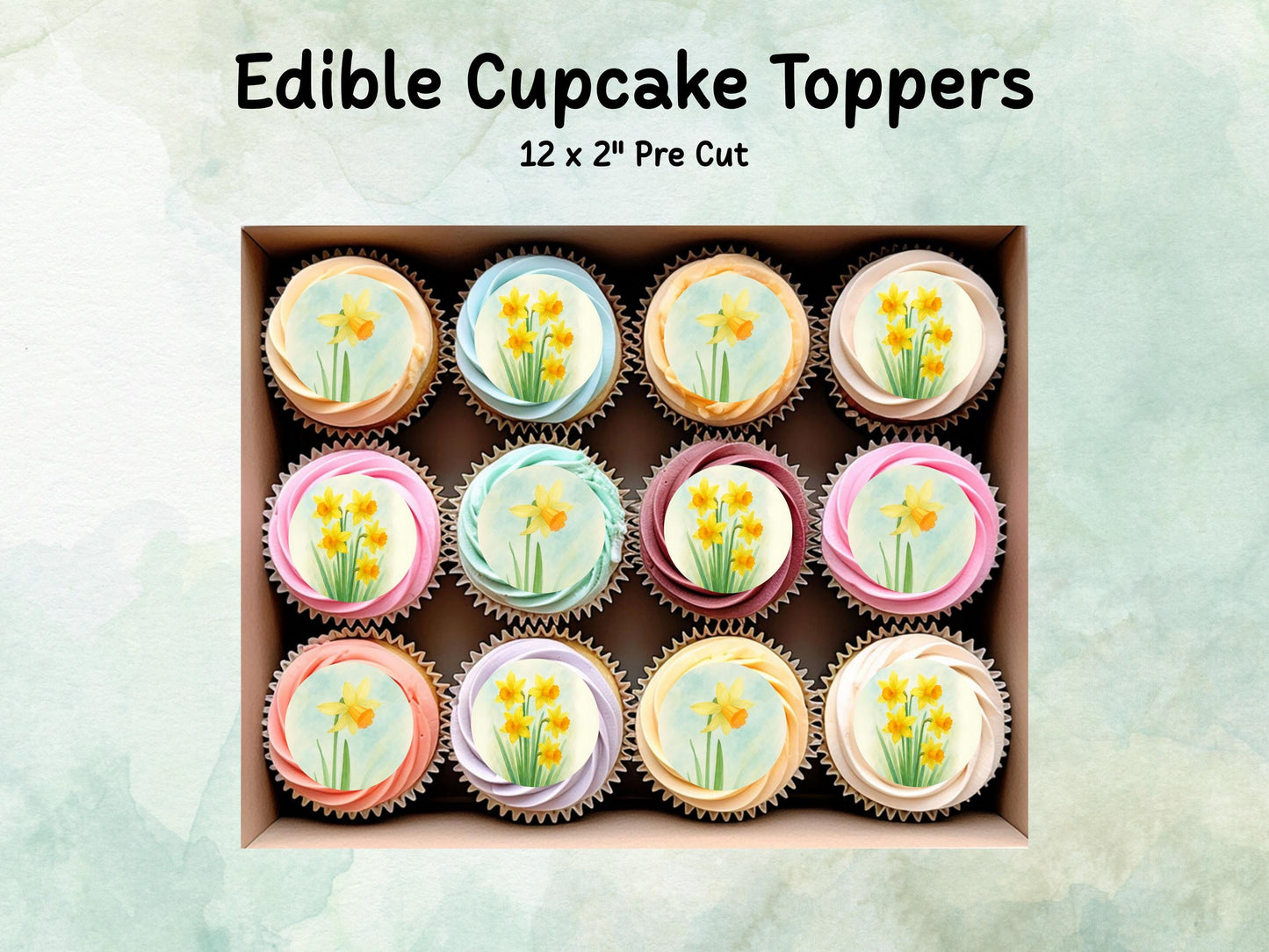 March Birth Flower Edible Cupcake Toppers – 12 x 2" Daffodil Design, Pre cut Wafer Paper, Card or Icing Sheet, Floral Cake Topper