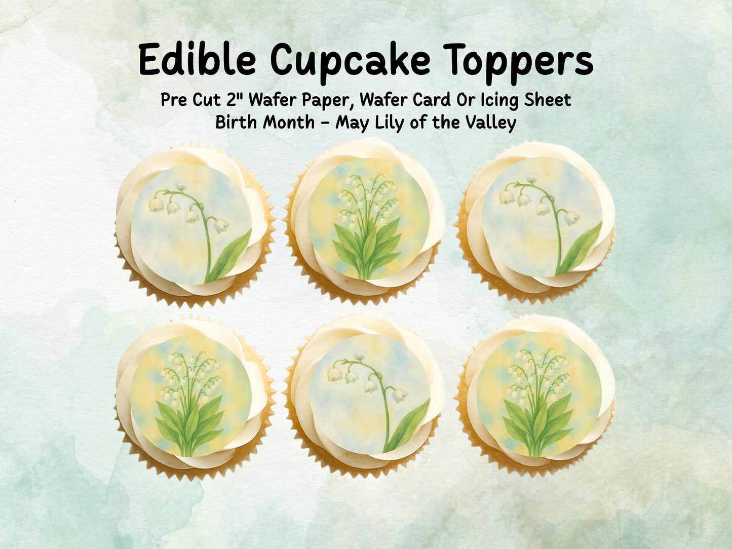 May Birth Flower Edible Cupcake Toppers – 12 x 2" Lily of the Valley Design, Pre cut Wafer Paper, Card or Icing Sheet, Floral Cake Topper