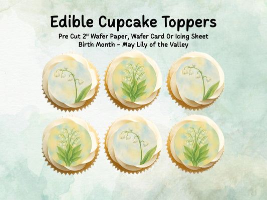 May Birth Flower Edible Cupcake Toppers – 12 x 2" Lily of the Valley Design, Pre cut Wafer Paper, Card or Icing Sheet, Floral Cake Topper