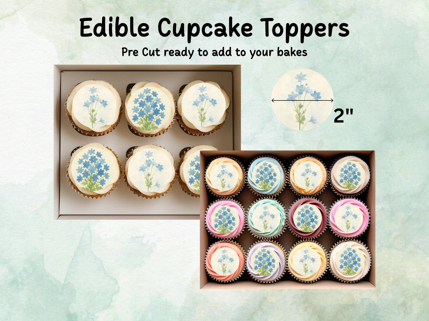 July Birth Flower Edible Cupcake Toppers – 12 x 2" Larkspur Design, Pre cut Wafer Paper, Card or Icing Sheet, Floral Cake Topper