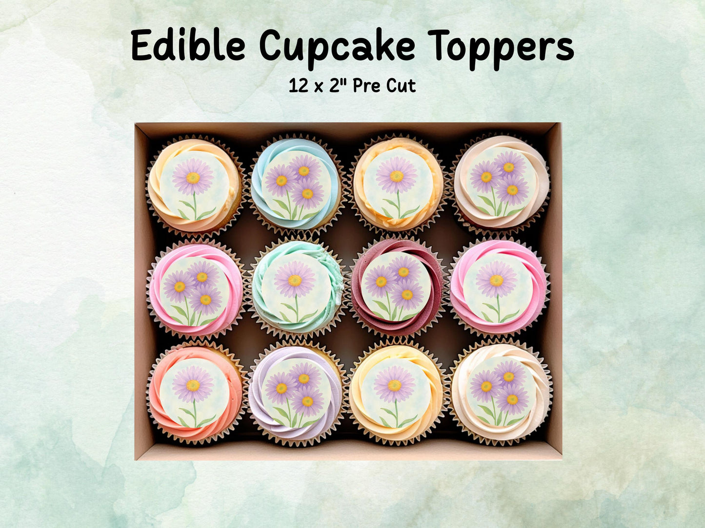 September Birth Flower Edible Cupcake Toppers – 12 x 2" Aster Design, Pre cut Wafer Paper, Card or Icing Sheet, Floral Cake Topper