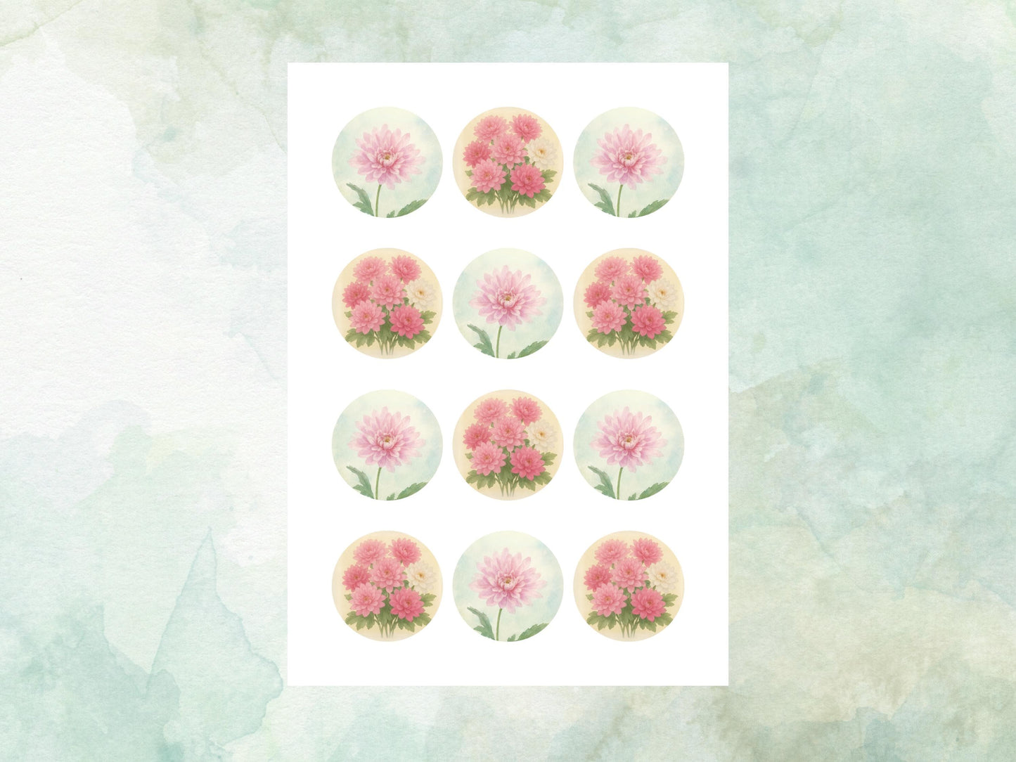 November Birth Flower Edible Cupcake Toppers – 12 x 2" Chrysanthemum Design, Pre cut Wafer Paper, Card or Icing Sheet, Floral Cake Topper
