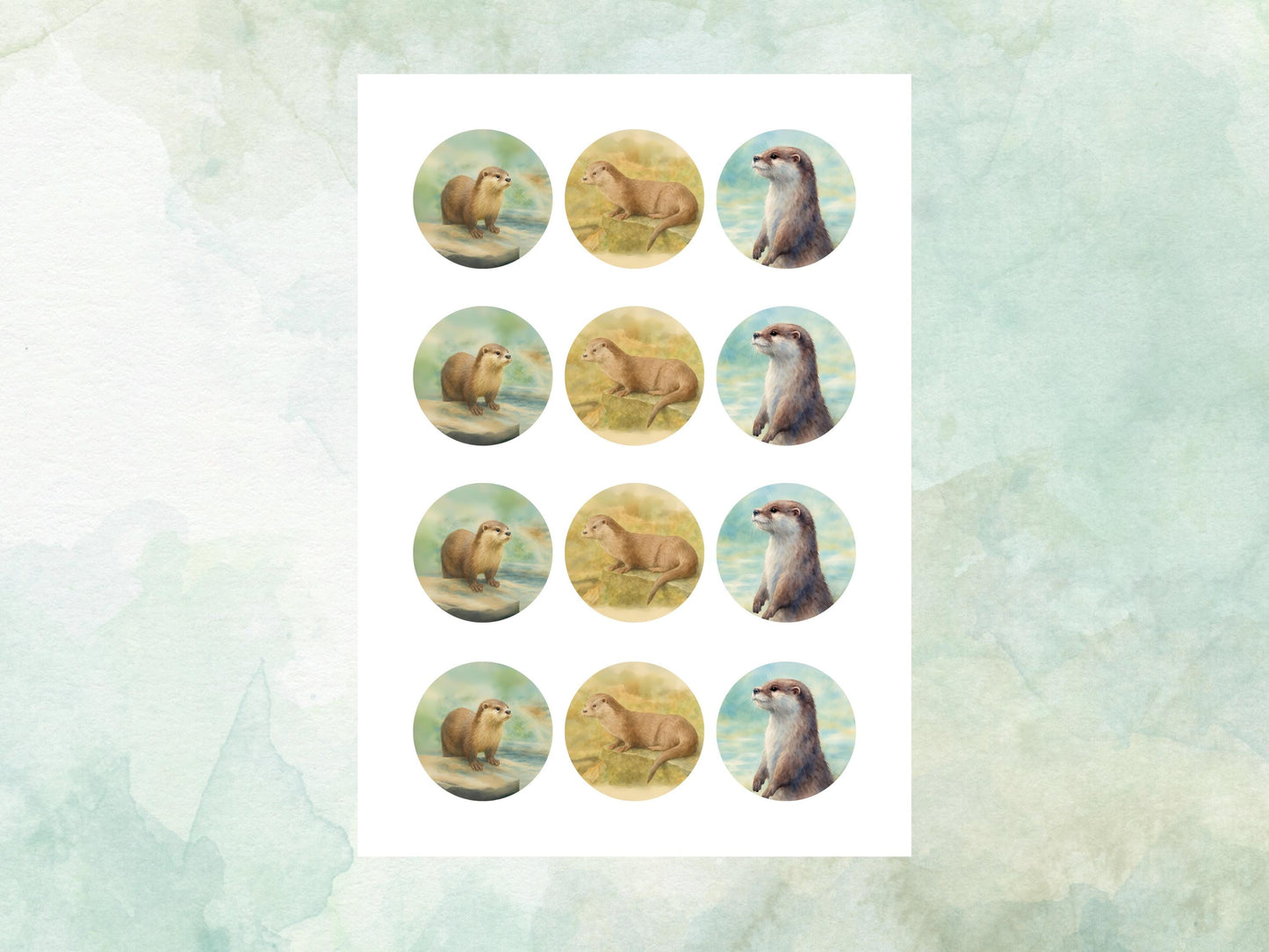 Otter Edible Cupcake Toppers 12 x 2"– Pre cut Wafer Paper, Card or Icing Sheet, Otter Birthday Cake Topper, Cookie Topper