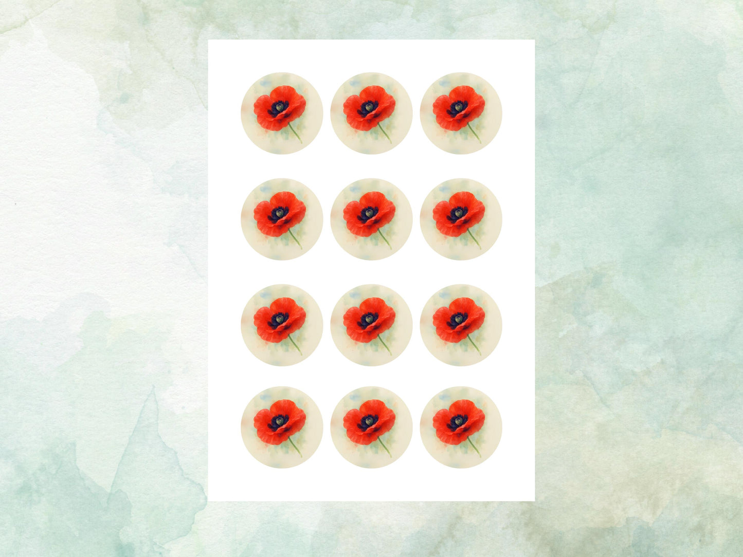 Red Poppy Edible Cupcake Toppers 12 x 2" – Pre cut Wafer Paper, Card or Icing Sheet, Remembrance Day Edible Cake Decorations