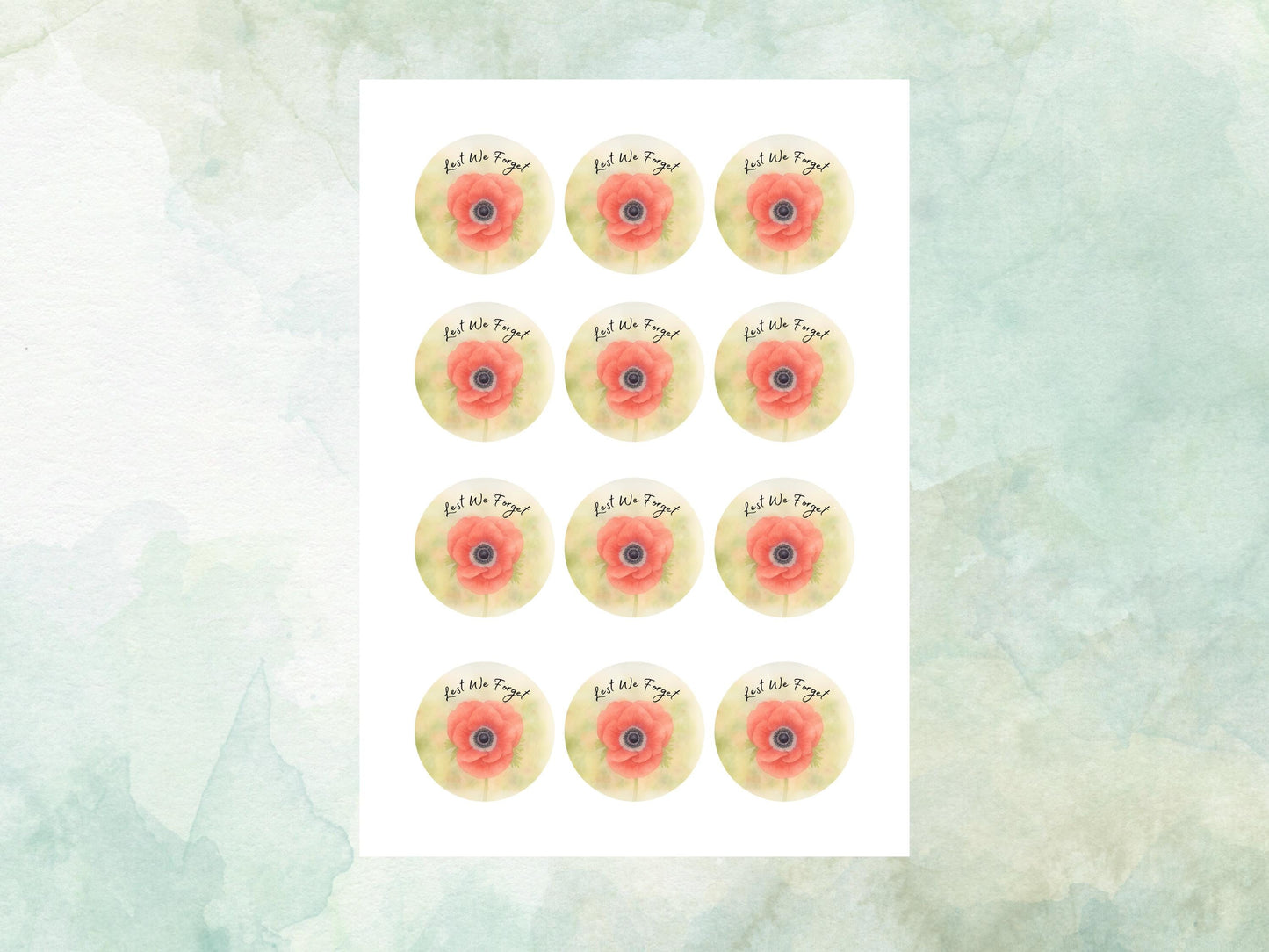 Red Poppy Edible Cupcake Toppers 12 x 2" – Pre cut Wafer Paper, Card or Icing Sheet, Remembrance Day Edible Cake Decorations, Lest We Forget