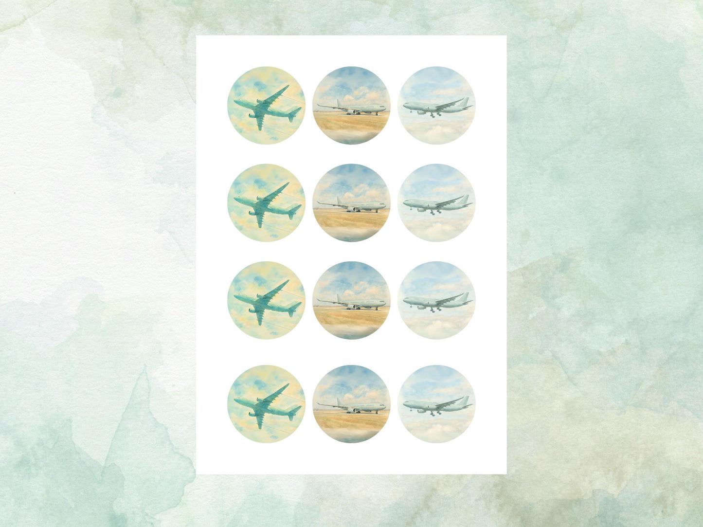 Aeroplane A330 Edible Cupcake Toppers 12 x 2"– Pre cut Wafer Paper, Card or Icing Sheet, Aviation Airplane Cake decorations