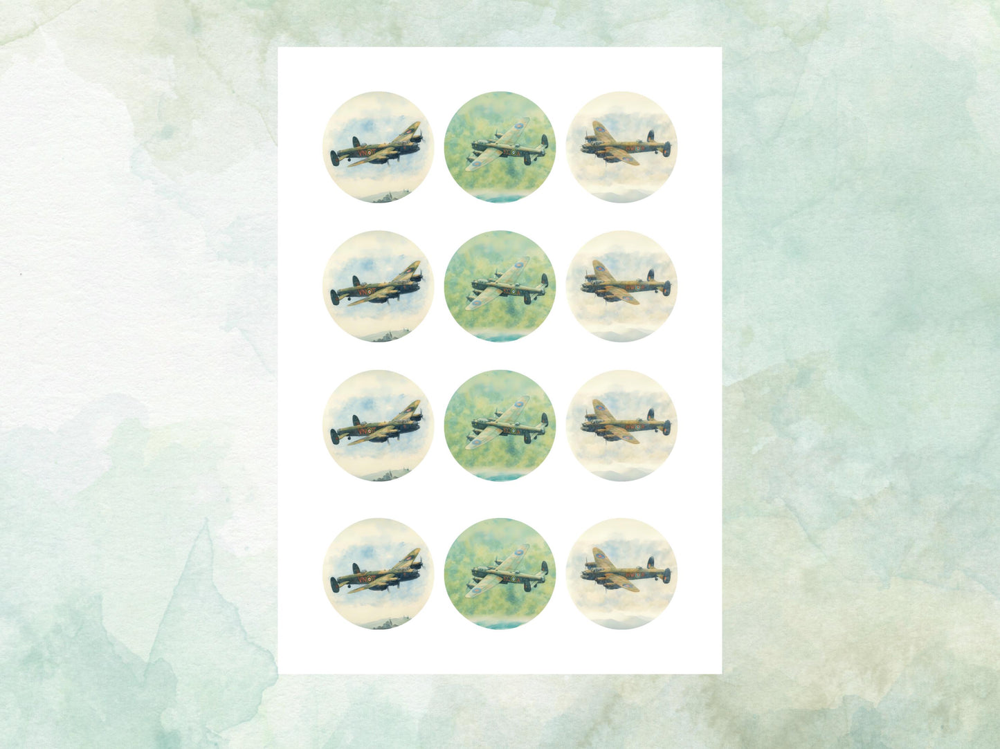 Lancaster Aeroplane Edible Cupcake Toppers 12 x 2"– Pre cut Wafer Paper, Card or Icing Sheet, Aviation Airplane Cake decorations
