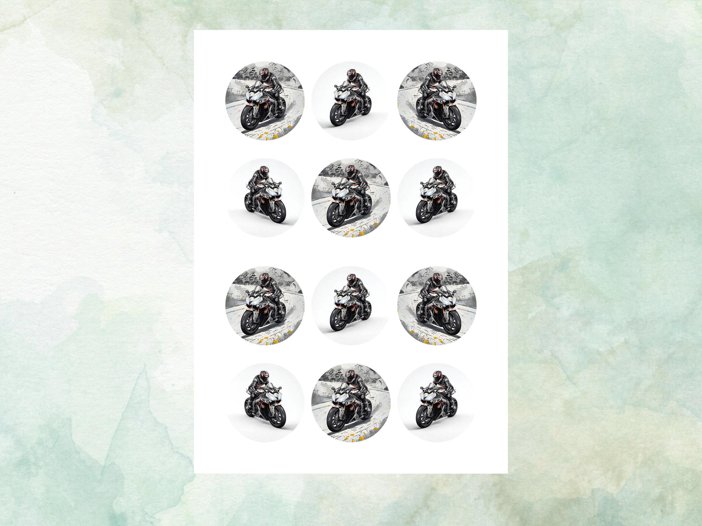 Motorbike Edible Cupcake Toppers 12 x 2" – Pre cut Wafer Paper, Card or Icing Sheet, Biker Party Cake Decoration, Motorcycle Birthday Topper