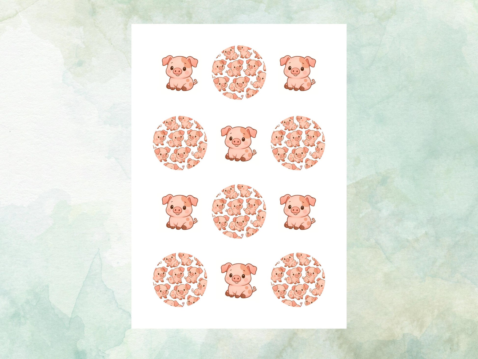 Cute Pig Edible Birthday Cupcake Toppers 12 x 2"– Pre cut Wafer Paper, Card or Icing Sheet