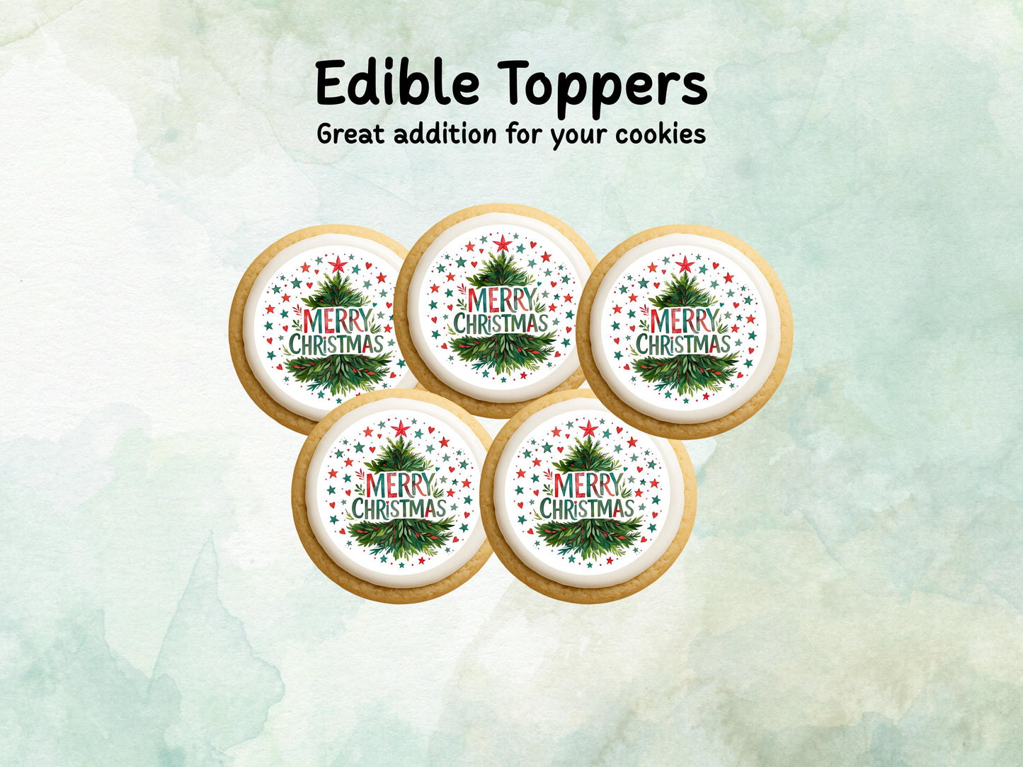 Merry Christmas Edible Cupcake Toppers 12 x 2" – Pre cut Wafer Paper, Card or Icing Sheet, Christmas Cake Topper