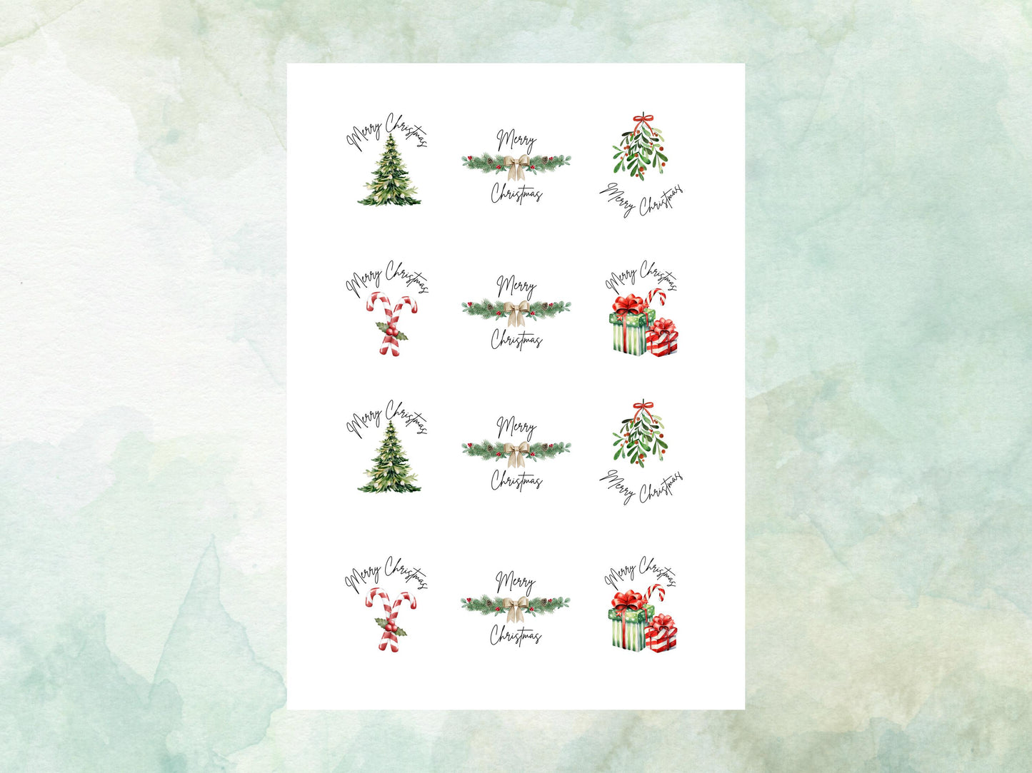 Merry Christmas Edible Cupcake Toppers 12 x 2" – Pre cut Wafer Paper, Card or Icing Sheet, Christmas Cake Topper
