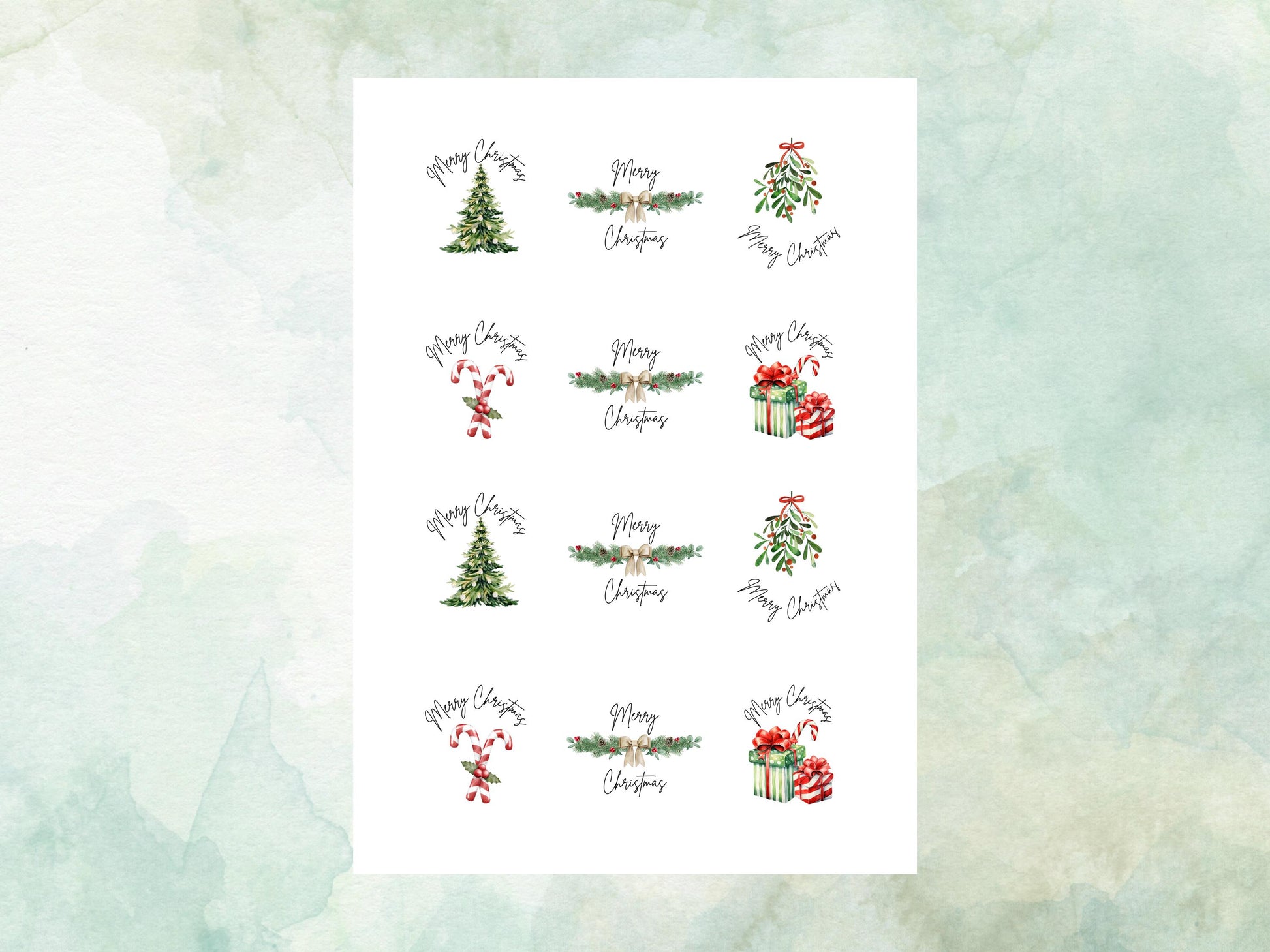 Merry Christmas Edible Cupcake Toppers 12 x 2" – Pre cut Wafer Paper, Card or Icing Sheet, Christmas Cake Topper