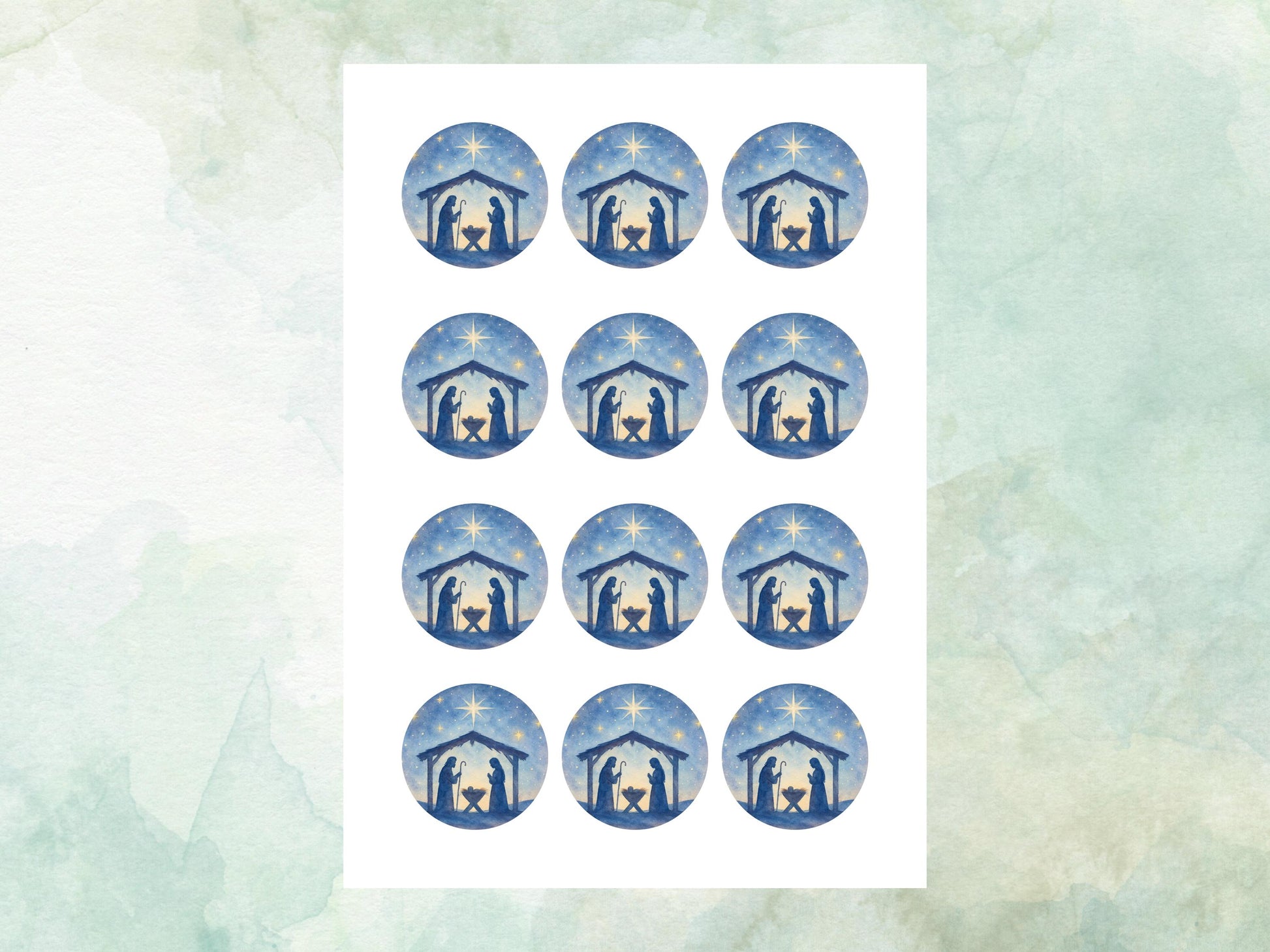 Christmas Nativity Edible Cupcake Toppers 12 x 2" – Pre cut Wafer Paper, Card or Icing Sheet