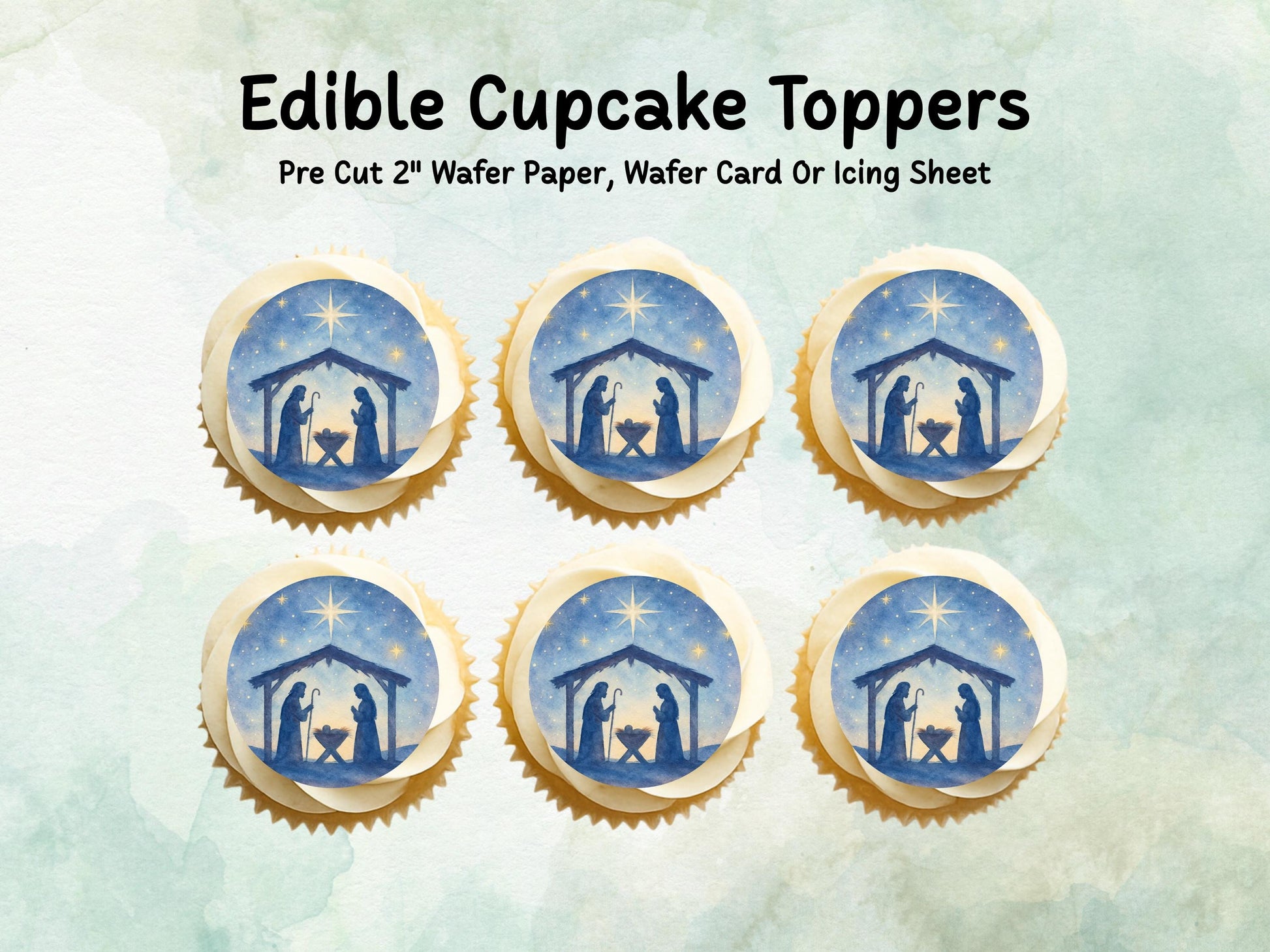 Christmas Nativity Edible Cupcake Toppers 12 x 2" – Pre cut Wafer Paper, Card or Icing Sheet