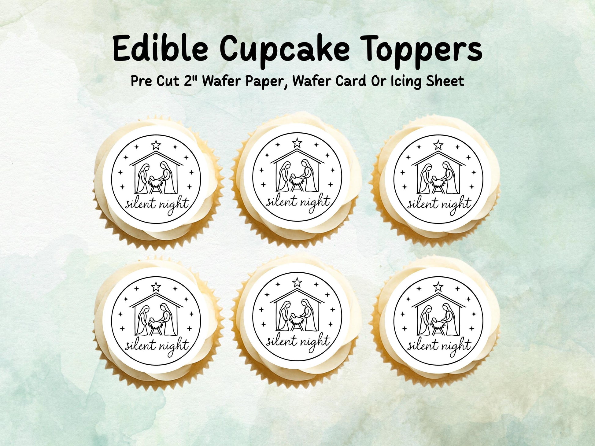 Christmas Nativity Edible Cupcake Toppers 12 x 2" – Pre cut Wafer Paper, Card or Icing Sheet