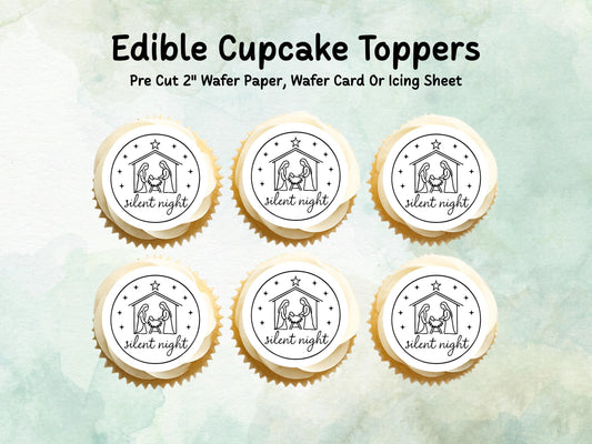 Christmas Nativity Edible Cupcake Toppers 12 x 2" – Pre cut Wafer Paper, Card or Icing Sheet