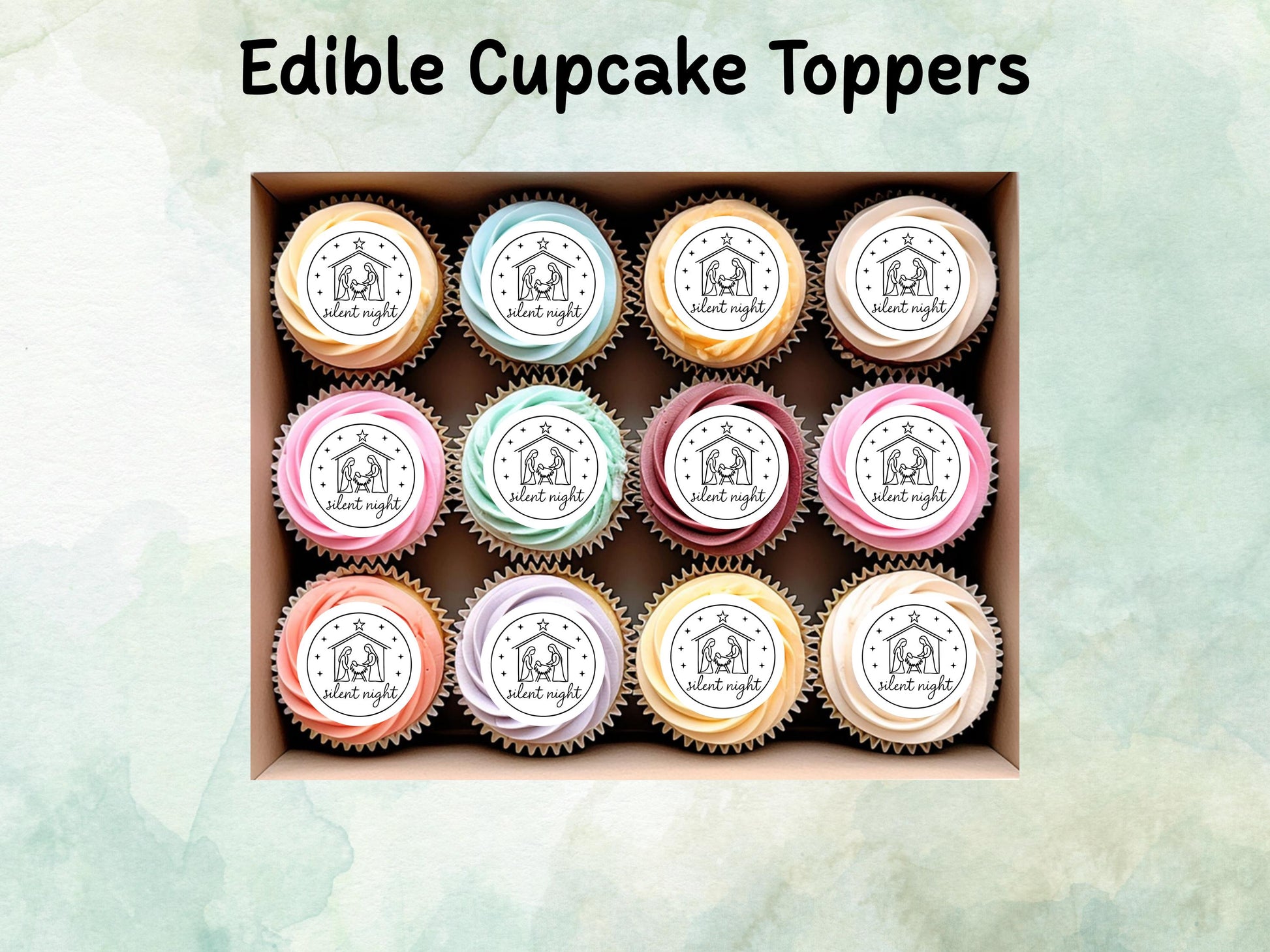 Christmas Nativity Edible Cupcake Toppers 12 x 2" – Pre cut Wafer Paper, Card or Icing Sheet