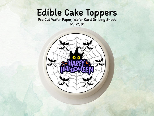 Halloween Edible Cake Topper– 6", 7" or 8" Pre cut Wafer Paper, Card or Icing Sheet, Happy Halloween Edible Design Spooky Cakes