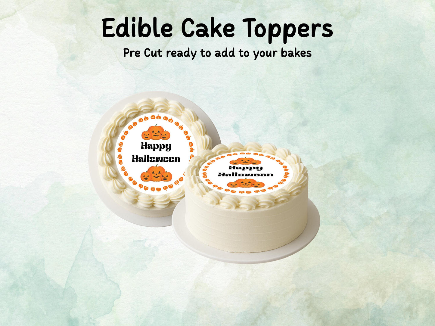 Halloween Pumpkin Edible Cake Topper– 6", 7" or 8" Pre cut Wafer Paper, Card or Icing Sheet, Pumpkin Happy Halloween Cake Decoration