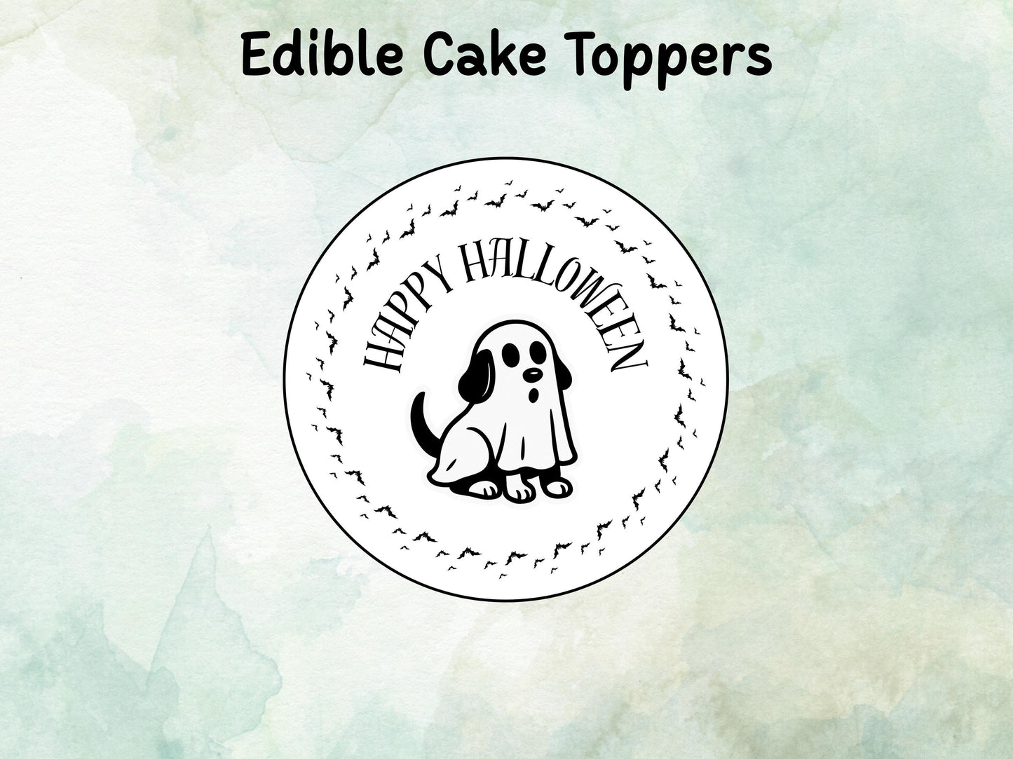 Ghost Dog Edible Cake Topper– 6", 7" or 8" Pre cut Wafer Paper, Card or Icing Sheet, Dog Ghost Halloween Edible Cake Decoration