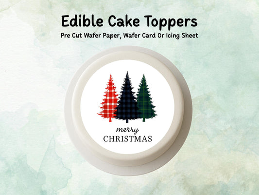 Christmas Tree Edible Cake Topper– 6", 7" or 8" Pre cut Wafer Paper, Card or Icing Sheet
