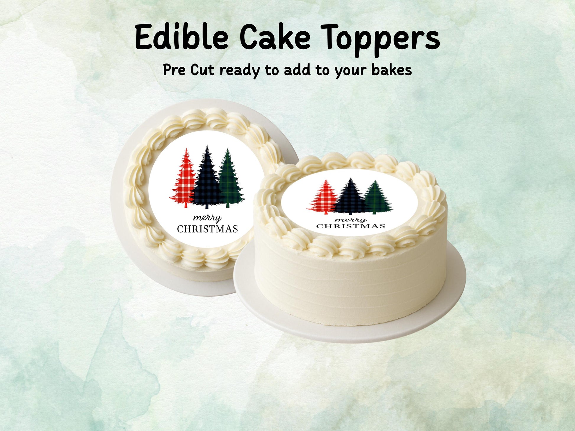 Christmas Tree Edible Cake Topper– 6", 7" or 8" Pre cut Wafer Paper, Card or Icing Sheet